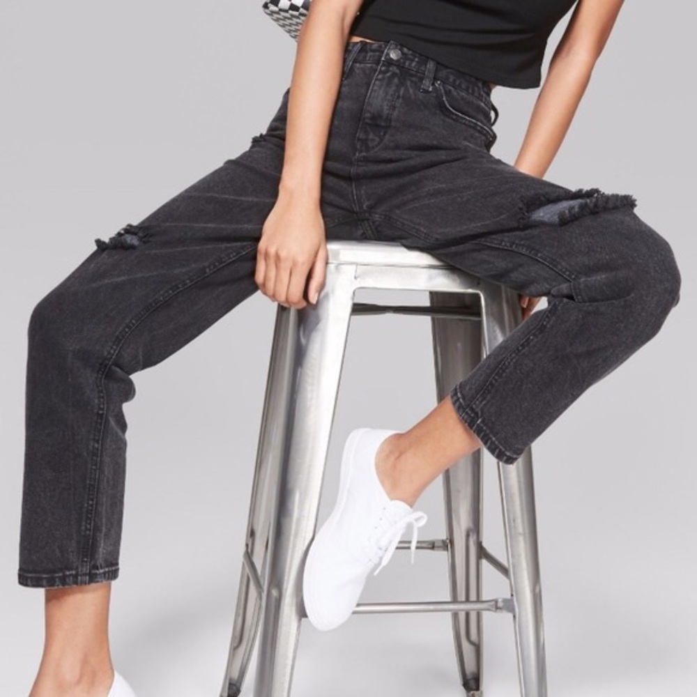 Wild Fable High Rise Destructed Mom Jeans 6 Black